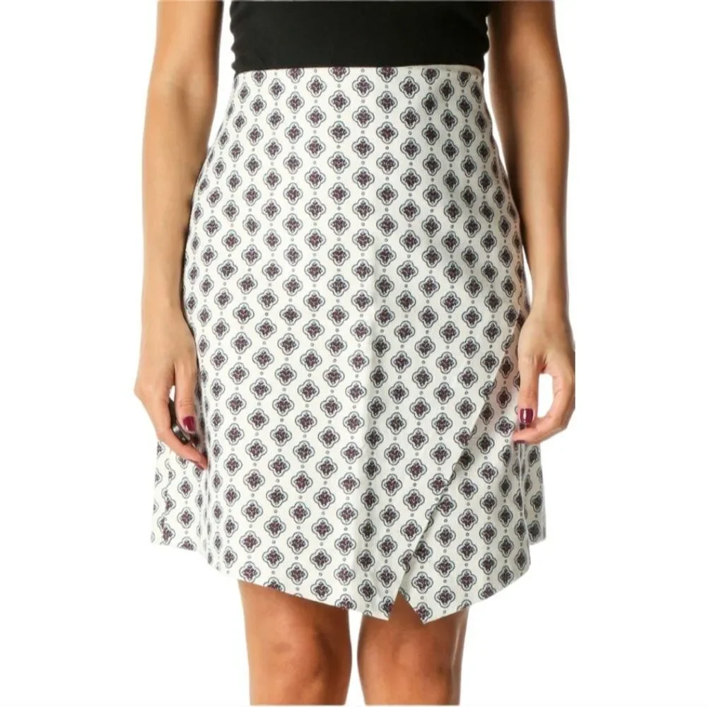 LOFT Ann Taylor skirt a-line medallion print on white 6